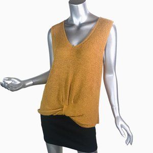 Marled Women's Large Sleeveless Sweater Amber Yellow Twist Front V Neck Knit Top